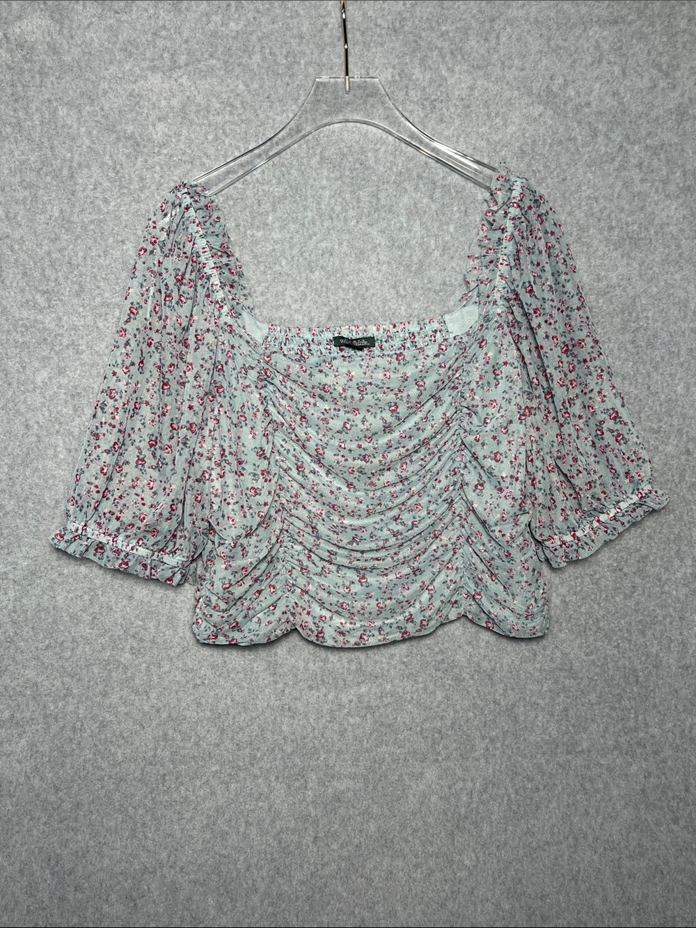 Wild Fable Boho Floral Print Square Neck Short Sleeve Pleated Top Sz L NWOT